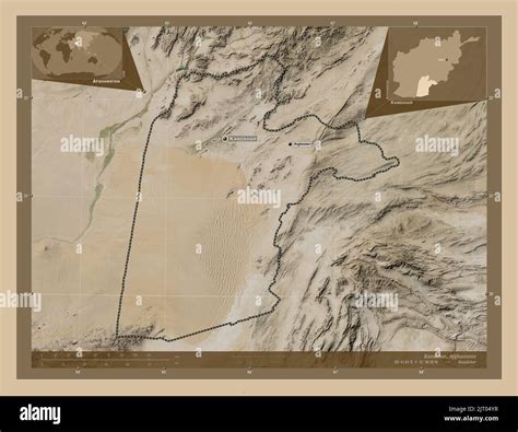 Kandahar, province of Afghanistan. Low resolution satellite map. Locations and names of major ... - map of afghanistan showing kandahar