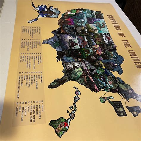 Cryptids of the United States Map with a Legend 24x36 - Etsy Norway