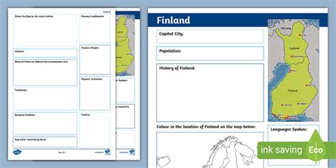 Finland Fact File Writing Template 3rd/4th Class - Twinkl
