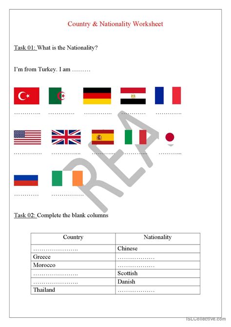Country and nationality worksheet wo…: English ESL worksheets pdf & doc