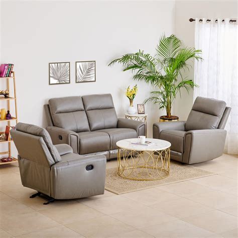 Buy Eddison Half Leather 2+1+1 Seater Recliner Set - Grey from Home ...