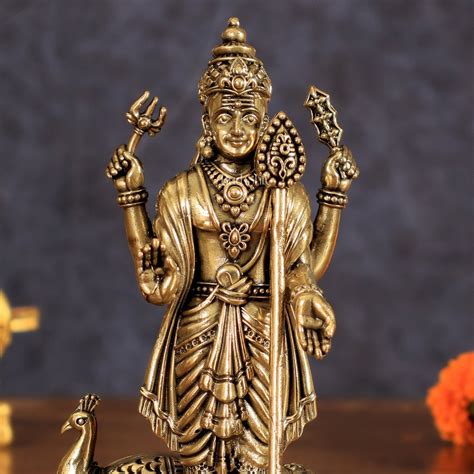 Lord Murugan Kartikeya Idol - 6 Inch Brass Intricate Sculpture ...