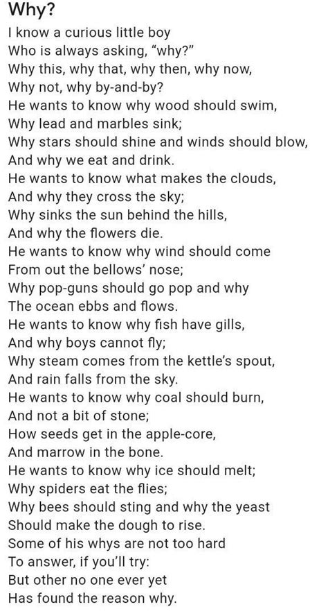 State true\false. The boy in the poem wants to know why spiders eat the ...