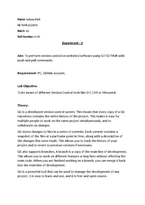 DevOps 2: Experiment 2 - Version Control with Git Commands - Studocu