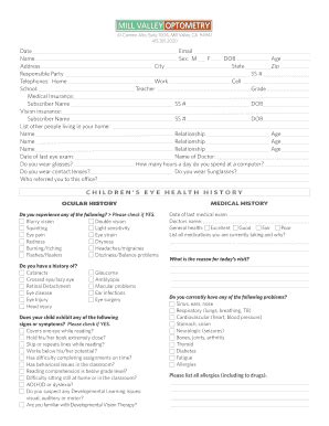 Fillable Online Health Questionnaire for Children - Mill Valley ...