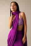 Buy Purple Chiffon Beads Darla Ruffle Pre-draped Saree With Embroidered ...