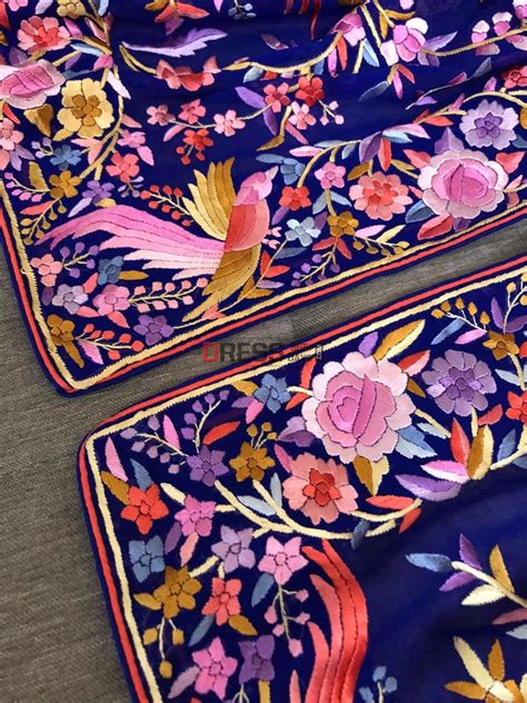 Pre Order Blue Parsi Gara Fine Embroidery Dupatta – Dress365days