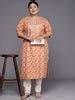 Buy Plus Size Orange Yoke Design Cotton Silk Straight Kurta Online at ...
