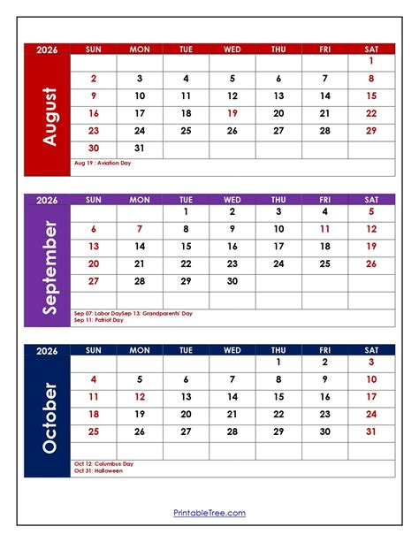 August To October Calendar 2026 - Free Printable Templates