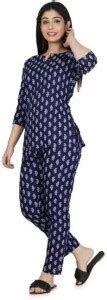 Alif Textile Women Printed Blue Top & Pyjama Set Price in India - Buy ...