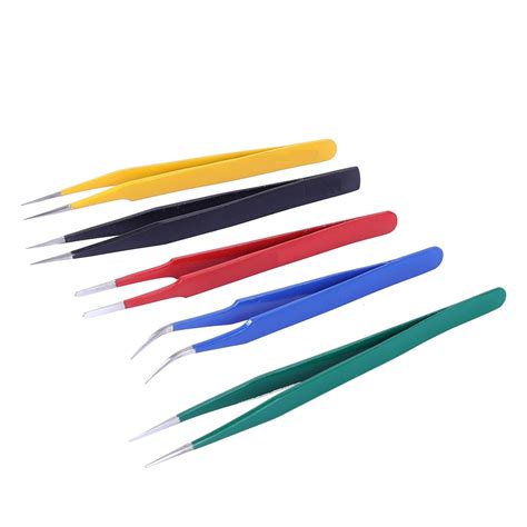 Baku: 5pcs Colorful ESD Straight and Curved Tips Tweezers Set