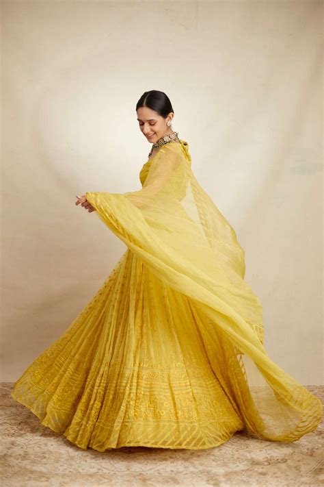Yellow Thread Work Lehenga Set – Astha Narang