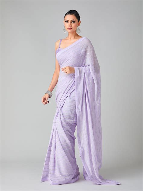 Bright Lilac Georgette Sequin Saree – Tirumala Designers