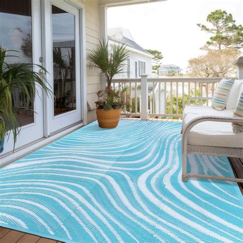 Waterproof Outdoor Rug 9' x 12' for Patio, Wave Reversible Outdoor ...