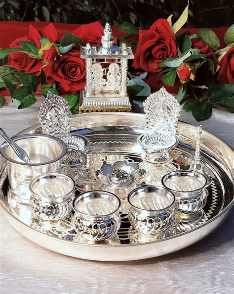 German silver Pooja set with laxmi ganesh - Na Dhukan - Pure Desi Market