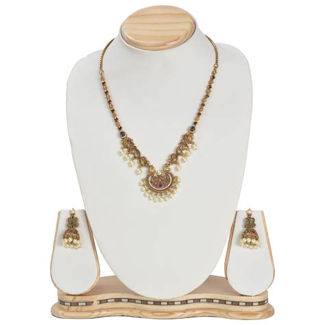 Ayanika Antique Gold-Plated Short Necklace & Jhumka Earring Set – The ...