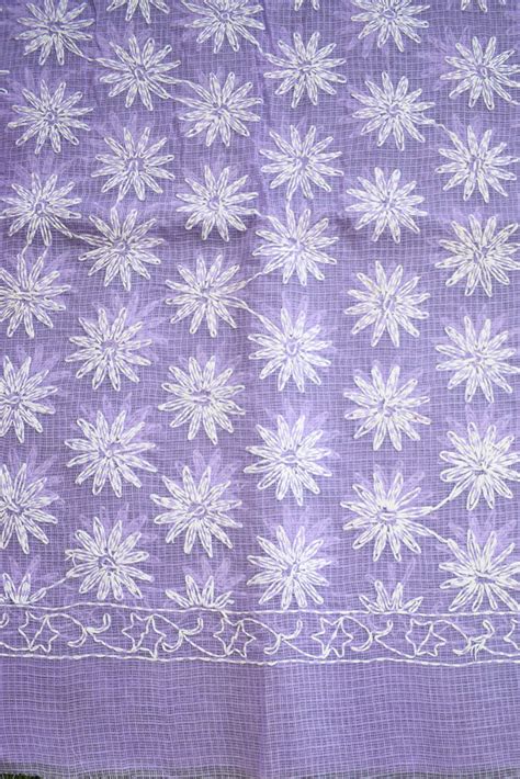 Hand Embroidered Chikankari Tepchi work Kota Doria fabric - (2.8 mtrs ...