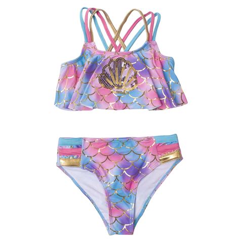 Kiijoy Little Girls Bikini Swimsuit Ruffle Criss-Cross Back Bathing ...