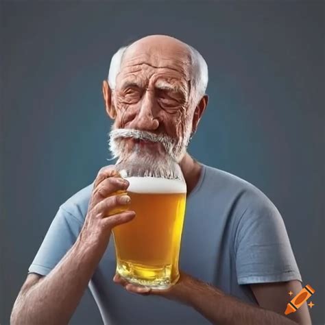 Older man drinking beer on Craiyon