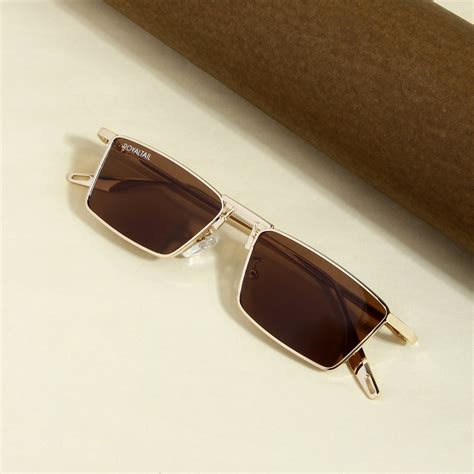 Blitz Gold Brown Rectangle Sunglasses For Men & Women – Royaltail