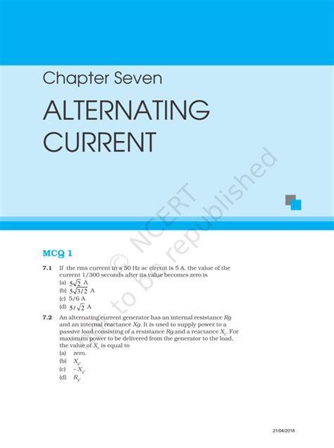 NCERT Exemplar Class 12 Physics Chapter 7 - Alternating Current