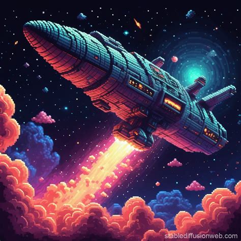 Pixel Art Space Ship in Cosmic Gas Clouds | Stable Diffusion Online