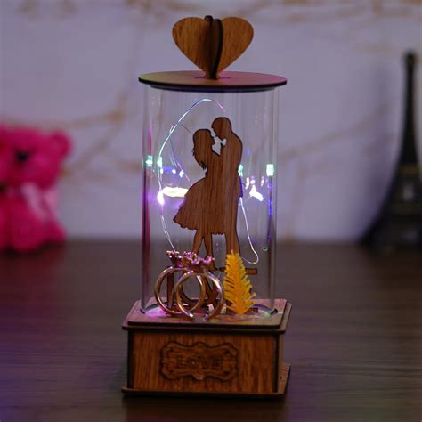 Love Wooden Couple Rings Jar with Lights- eCraftIndia Online