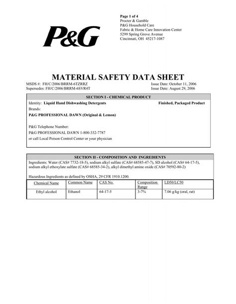 Dawn Dish Detergent Safety Data Sheet at Charles Mcclelland blog