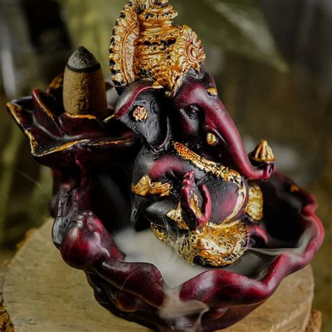Lord Ganesha Idol Backflow Cone Incense Holder (Floral)