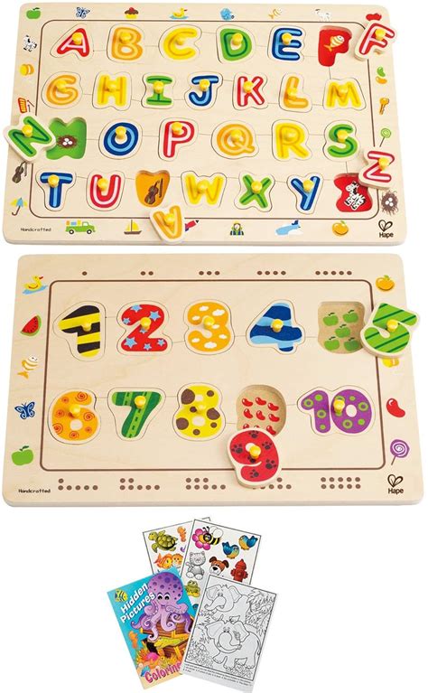 Hape Numbers Matching and ABC Matching Peg Puzzles with Coloring Book ...