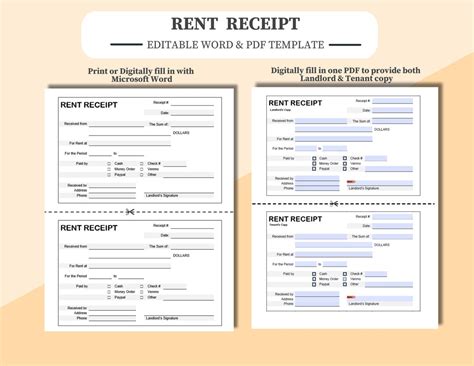 Editable Rent Receipt Template: Fillable PDF & Word Doc - Etsy