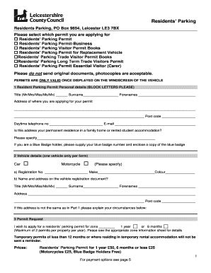 Fillable Online Residents' parking permit - application form Fax Email ...