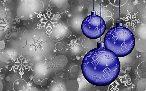 Christmas Sparkle: Blue Ornaments & Silver Snowflakes HD Wallpaper