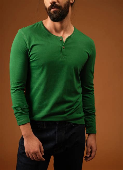 Buy No Nasties Eden Green Sustainable Organic Cotton Henley T Shirt For ...