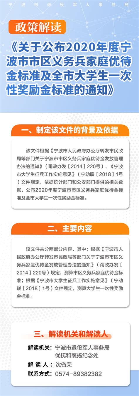 《关于公布2020年度宁波市市区义务兵家庭优待金标准及全市大学生一次性奖励金标准的通知》-政策图解