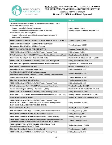 Polk County fl Schools Calendar 25-26 [PDF] - EduCounty