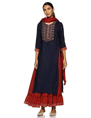 Buy Kashish Women's Synthetic a line Salwar Suit Set (S20455INDU_Navy ...