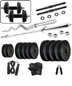 COGNANT 30 kg FITNESS PVC Dumbbell Set with Straight & Curl Bar Home ...
