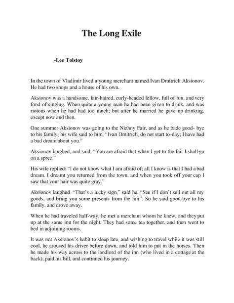The Long Exile - The Long Exile -Leo Tolstoy In the town of Vladimir ...