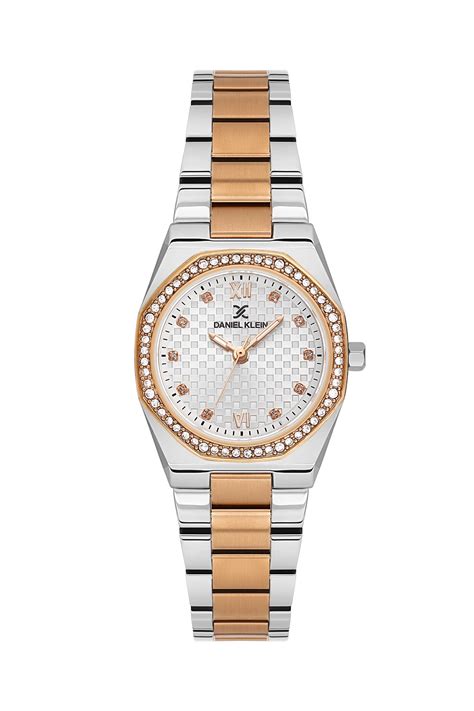 Daniel Klein Silver Dial Silver–Rose Gold Strap Women’s Analog Watch D