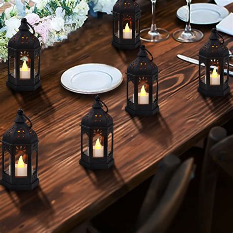 Buy SHYMERY Mini Lantern with Flickering LED Candles,Vintage Black ...