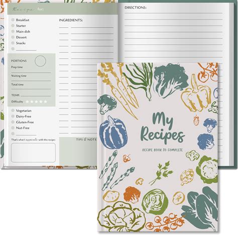 BIROYAL Blank Recipe Book for Own Recipes - Personalised Recipe Journal for 100 Recipes - A5 ...