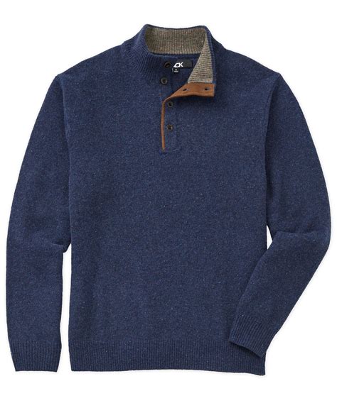 Men's Big & Tall Westport Black Donegal Button Mock Pullover Sweater ...