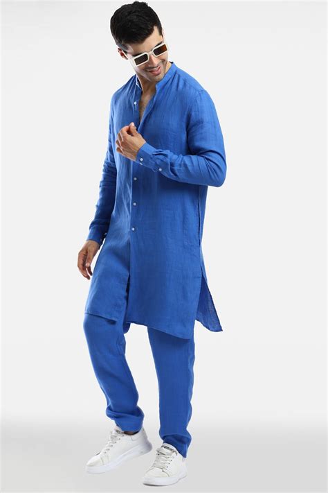 Royal Blue Linen Kurta Set – Komal Kothari