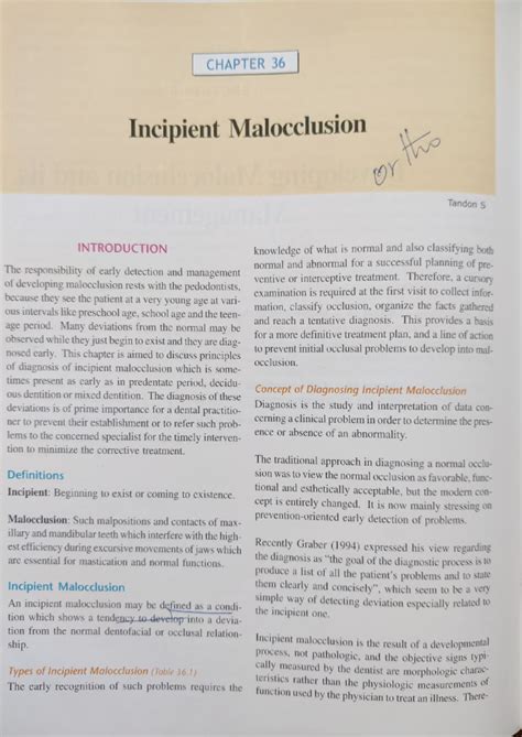 CH. 36: Early Detection and Management of Incipient Malocclusion - Studocu
