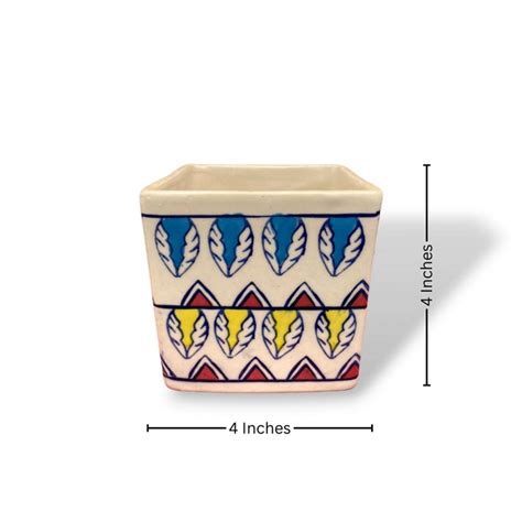 Handpainted Ceramic Square Pot - Unique & Artistic