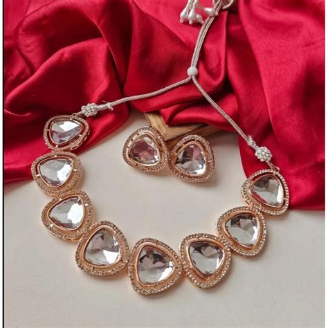 Akruti Collection Rose Gold Plated Crystal Stone Choker Necklace Set ...
