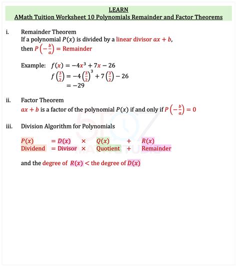 Image result for Printable Worksheet Applications of Remainder Theorem