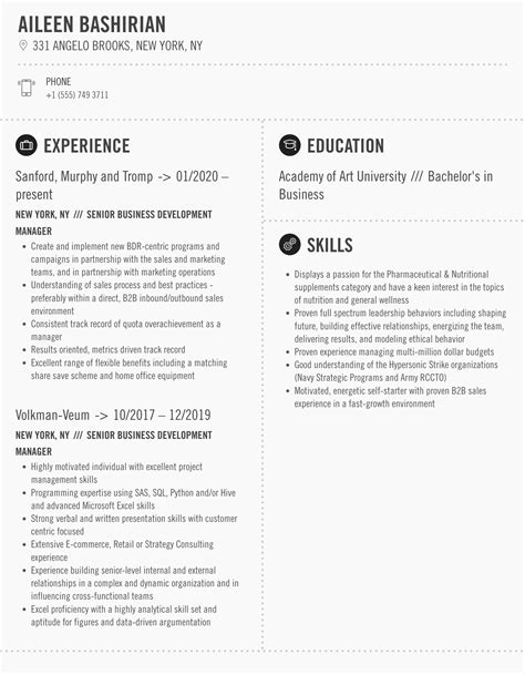 Senior Business Development Manager Resume Samples | Velvet Jobs