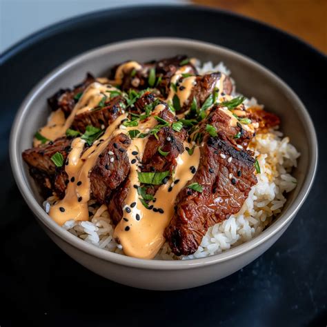 Korean BBQ Steak Rice Bowls with Spicy Cream Sauce | Asian Fusion ...